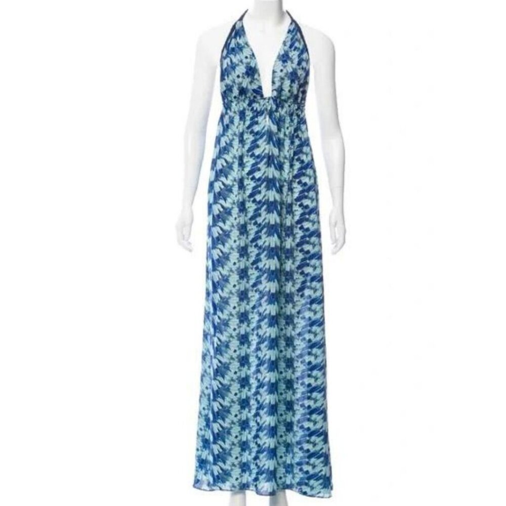 LoveShackFancy Braided Love Maxi Silk Dress Blue Size 0